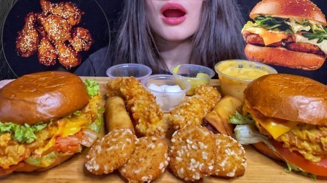 'ASMR KOREAN FAST FOOD *FRIED CHICKEN BURGERS MUKBANG (No Talking) EATING KYOCHON DUBAI'