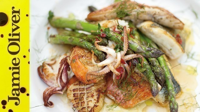 'Asparagus & Mixed Fish Grill | Jamie Oliver'