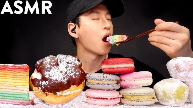 'MOST POPULAR FOOD FOR ASMR (MOCHI ICE CREAM, CREPE CAKE, MACARONS & CREAM PUFFS) NO TALKING'