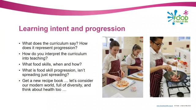 'Progression: Learning intent, practical food skills and recipes'