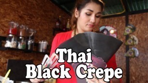 'Thai Street Food: Black Crepe in Thailand. Delicious Charcoal Crepe. Thai Dessert.'