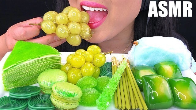 'ASMR GREEN FOOD PLATTER (Crepe Cake, Tanghulu, Macarons, Cake, Mochi, Crystal Candy) | ASMR Phan'