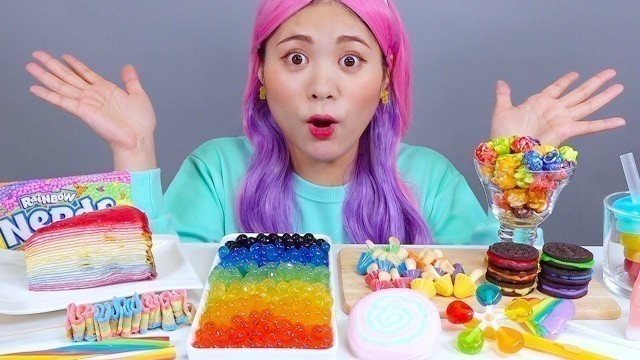 'Mukbang Rainbow Crepe Cake 레인보우 크레이프 케이크 DONA 도나 먹방'