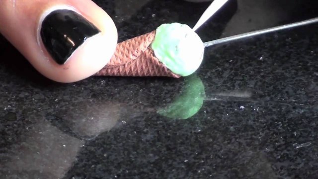 'Mint Chocolate Waffle Cone - Polymer Clay Miniature Food Jewelry Tutorial - Ice Cream'