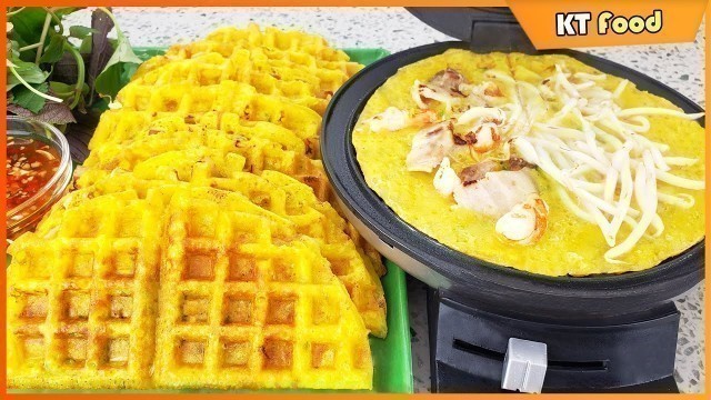 'BÁNH XÈO WAFFLE - How to make Vietnamese Crepe in a Waffle Maker - FOOD HACK - KT Food'