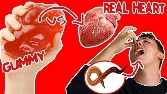 'GUMMY FOOD vs. REAL FOOD  CHALLENGE (EATING RAW HEART AND LIVE WORMS) MUST WATCH'