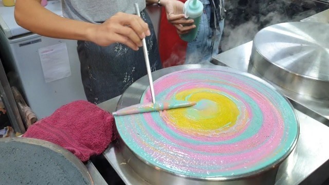 'Rainbow crepe + chaco crepe -street food Thailand เครปสีรุ้ง เครปชาโคล'