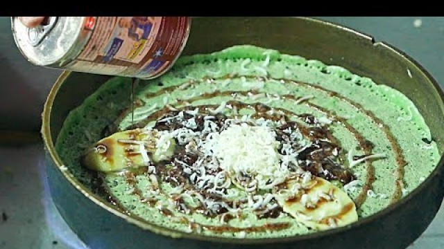 'Indonesian Street Food - Pandan Crepe w/ Banana Chocolate Cheese Dessert'