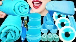 'ASMR BLUE DESSERTS *EDIBLE TOWEL CREPE CAKE, JUICY DROP, ICE CREAM, JELLY MACARON, SPOON, EYEBALL 먹방'