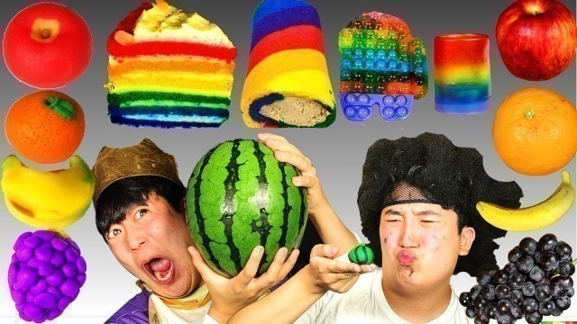 'ASMR MUKBANG | Rainbow Desserts (FRUITS RICE CAKE, Push-pop, Crepe cake) Trading FOOD'