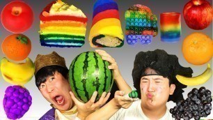 'ASMR MUKBANG | Rainbow Desserts (FRUITS RICE CAKE, Push-pop, Crepe cake) Trading FOOD'