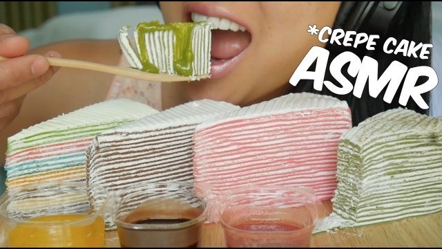 'ASMR CREPE CAKE (Rainbow, Strawberry, Green Tea, Choco) No Talking Sticky Eating Sounds | SAS-ASMR'