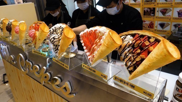 '생딸기만 사용, 누텔라 생크림 딸기 크레페 / nutella strawberry crepe with whipped cream - korean street food'