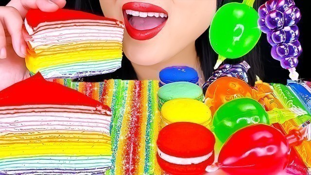 'ASMR MOST POPULAR FOODS for ASMR RAINBOW DESSERTS TIK TOK JELLY, CREPE CAKE, MACARONS, ROPE GUMMY'