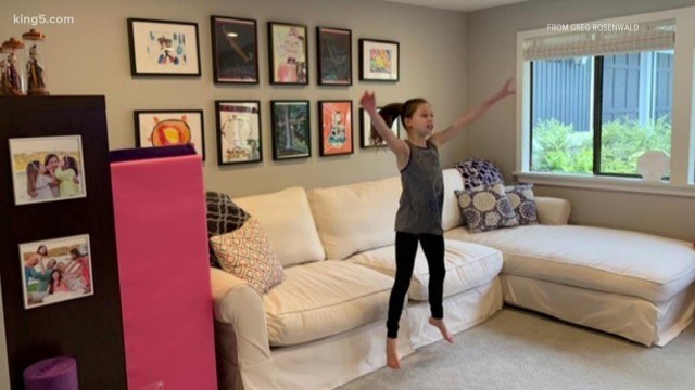 'Mercer Island girl doing Zoom exercise classes'