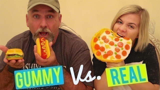 'GUMMY FOOD vs REAL FOOD CHALLENGE! W/ MY DAD!'