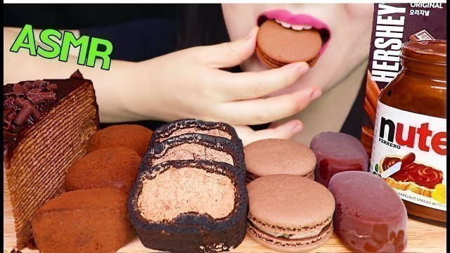 'ASMR NUTELLA CHOCOLATE ICE CREAM, CREPE CAKE, MOCHI, MACARON 누텔라 초콜릿 아이스크림, 크레이프 케이크, 모찌, 마카롱 먹방'