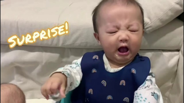 'Baby surprise reaction to Banana | 6 months old starting solid food'