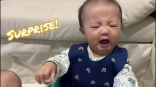 'Baby surprise reaction to Banana | 6 months old starting solid food'