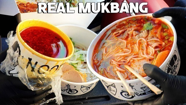 'REAL MUKBANG SPICY NOODLE SOUP, SPRING ROLLS, FRIED FOODS,  BOBA, VIETNAMESE CREPE (NO TALKING)'