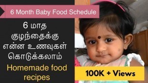 'Food Chart for 6 months baby | Homemade Recipes | 6 மாத குழந்தைக்கு ஆரோக்கிய உணவுகள் | Parenting tip'