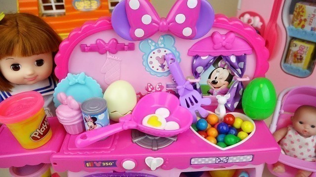 'Baby doll play doh kitchen cooking play and surprise eggs play'