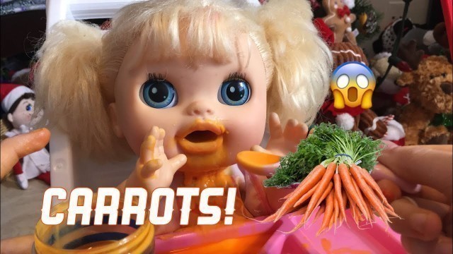 'BABY ALIVE Feeding Real surprise\'s doll Alyssa carrot food in new highchair!'