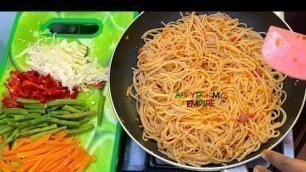 'HOW TO MAKE SOY SAUCE STIR FRY  SPAGHETTI WITH VEGETABLES | CHINESE FOOD MENU'