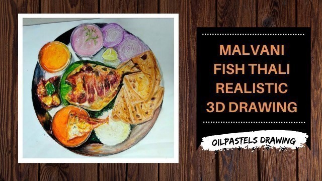 'Malvani Fish Thali Drawing | Food Drawing | Seafood Painting|Great Indian Thali | OilPastels Drawing'