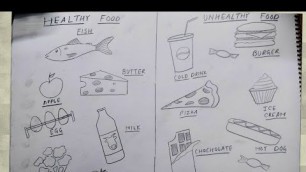 'healthy and unhealthy food drawing I healthy food and unhealthy food poster drawing'