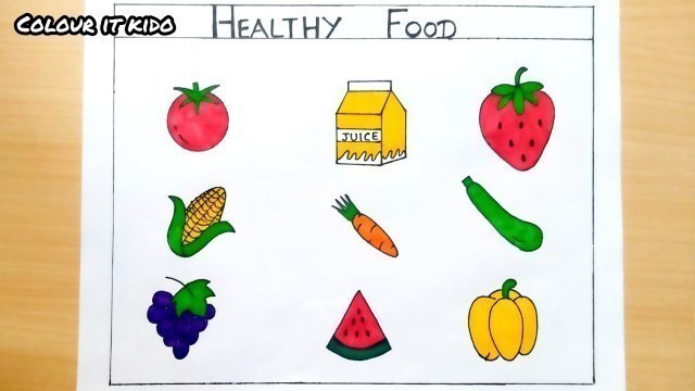 'Healthy food Drawing | Food Drawing | Fruits and vegetable Drawing | Healthy food Drawing easy step'