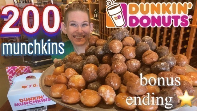 '200 DUNKIN DONUTS MUNCHKINS! ⭐️ BONUS TRAILER ⭐️ BUZZBUTTON | WOMAN VS FOOD'