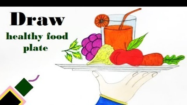 'How to Draw Healthy Food Step by Step||Draw healthy food plate||Wali Drawing For All'