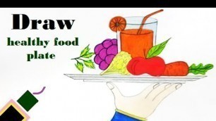 'How to Draw Healthy Food Step by Step||Draw healthy food plate||Wali Drawing For All'