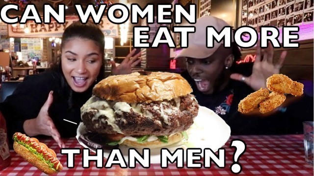 'WOMAN BEATS MAN AT BIG BURGER CHALLENGE | MAN V FOOD'