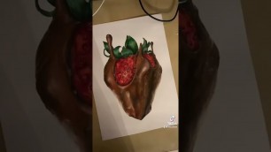 'Printing some food (Drawing a realistic strawberry with colored pencils)