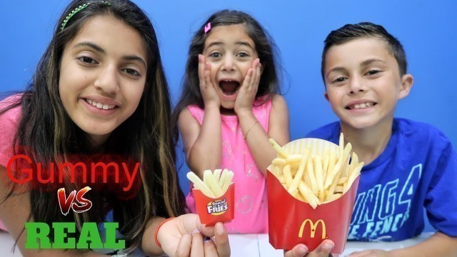 'Real food vs gummy food! Kids fun challenge'