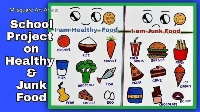 'School Project Drawing on Healthy & Junk Food | Drawing for Students | Easy Drawing | Food Details'