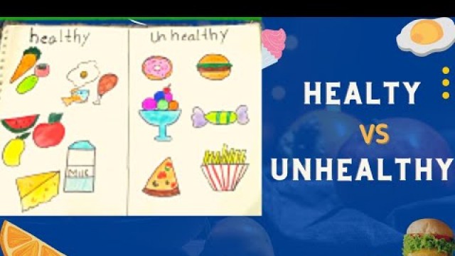 'how to draw foods| healthy Vs unhealthy food drawing| healthy food drawing| junk food drawing'