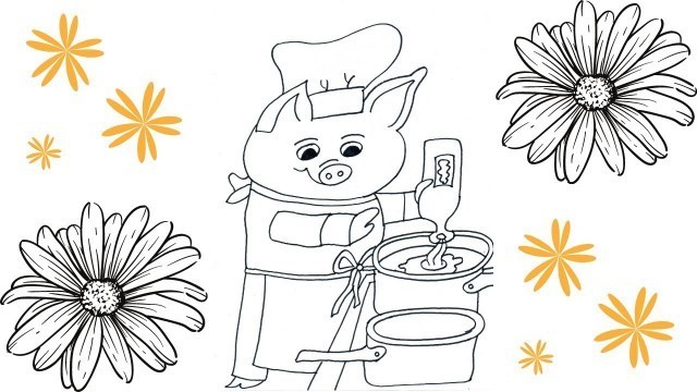 'How to draw a pig cooking food|| funny pig cooking food drawing| step by step drawing||'