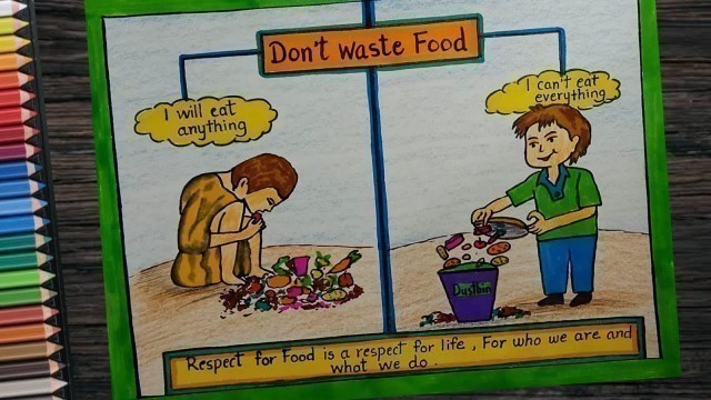 'Stop food-wasting poster drawing l Don\'t waste food drawing l How to draw stop food wasting'