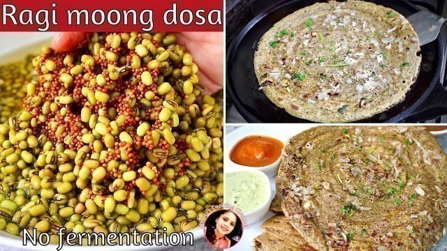 'Ragi moong dosa without rice | healthy dosa | diabetic diet recipe l high protein breakfast recipe'