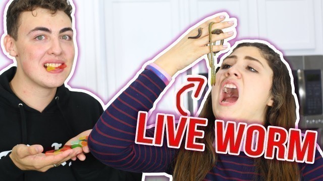 'GUMMY FOOD VS REAL FOOD CHALLENGE | eating live WORM???'