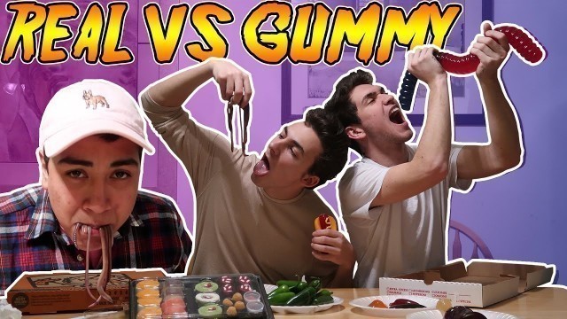 'REAL FOOD vs GUMMY FOOD CHALLENGE (WORMS, PIZZA, HOT DOGS, SUSHI)'