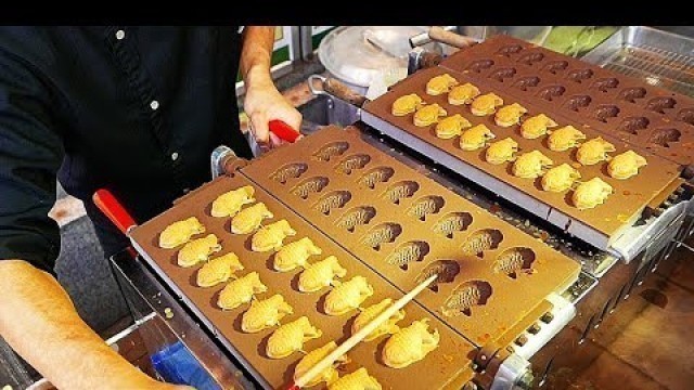 'Japanese Street Food - TAIYAKI CAKE Red Bean Sweet Potato Japan'