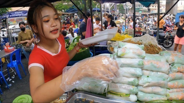 'Best Cambodian street food | Yummy Yellow Pancakes, Fried Noodles, Spring Rolls @ Russian Market'