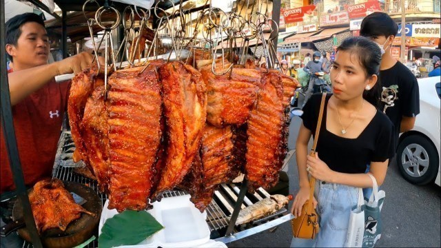 'Most Popular Cambodian street food, Tasty Roasted Duck, Pork ribs & Fish in Phnom Penh 2023'