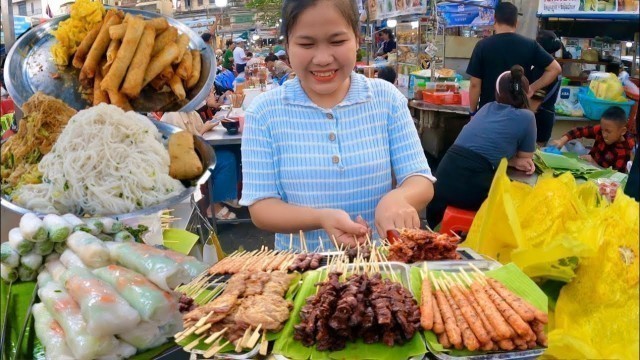 'Cambodian street food 2023 | Yummy Yellow Pancake, Noodles, Spring Rolls, Wonton & Meat Skewers'