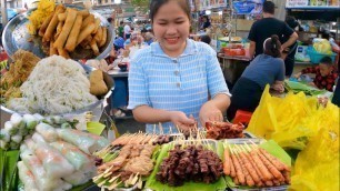 'Cambodian street food 2023 | Yummy Yellow Pancake, Noodles, Spring Rolls, Wonton & Meat Skewers'