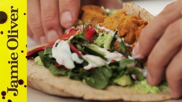 'Sweet Potato Falafel with Pea & Feta Hummus | Aaron Craze'